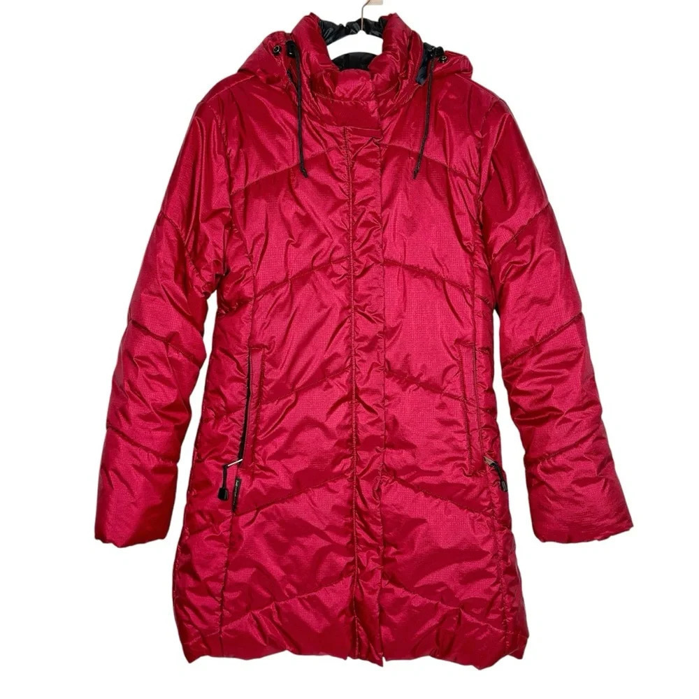 Kanuk Vintage Puffer Winter Coat Mid Long Red Size 2 or M Warm Hooded - Picture 3 of 12